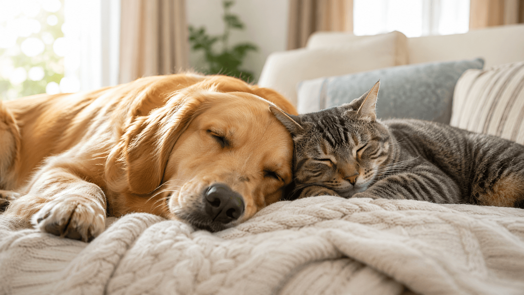 A dog resting calmly on a couch