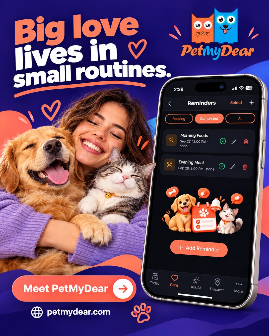 PetMyDear app — small routines for a French Bulldog